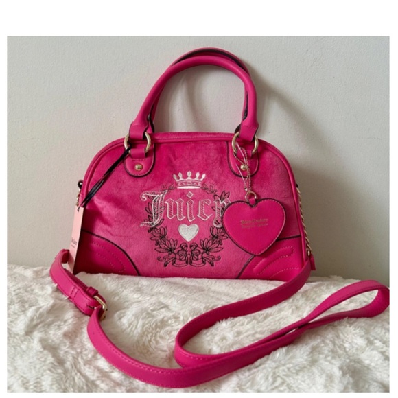 ❣️SOLD❣️ NEW Juicy Couture Free Love Heritage Bowler Satchel Crossbody Hot Pink - Picture 3 of 13